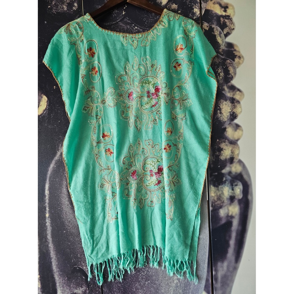 Boho Embroidered Fringe Festival Long Tunic Top Cover Up Dress One Size - Picture 7 of 7